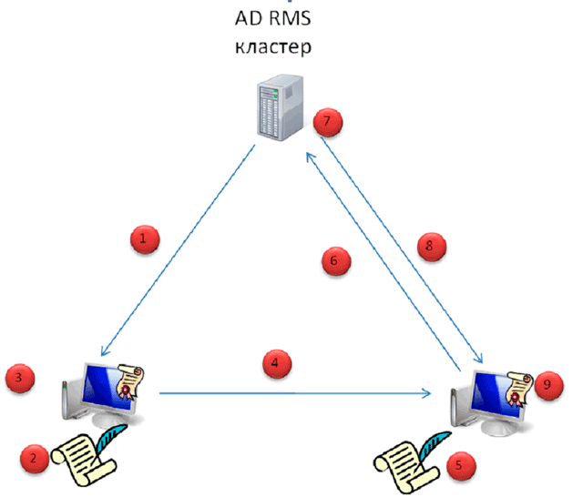 Рисунок 1. Рабочий процесс использования AD RMS
