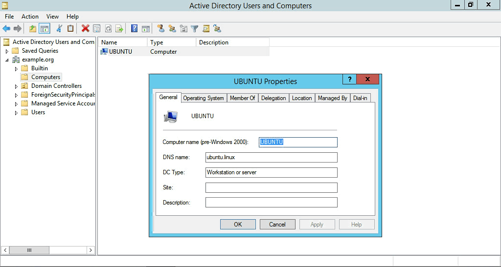 Рисунок 4. Вкладка Active Directory Users and Computers