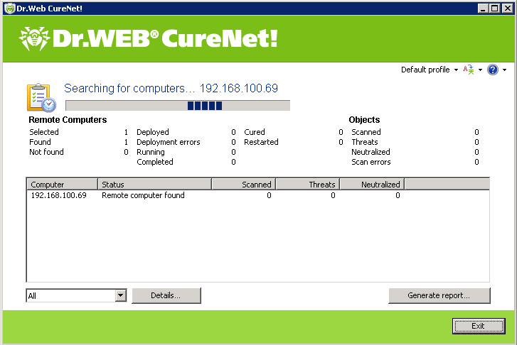 Рисунок 5. Проверка сети компании утилитой Dr.Web CureNet!