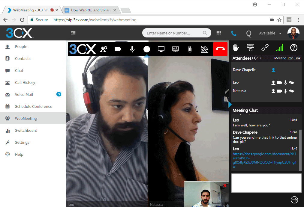 Рисунок 1. Приложение 3CX Webmeeting на основе технологии WebRTC для проведения видеоконференций в браузере Google Chrome