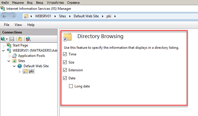 Рисунок 3. Активация опции Directory Browsing