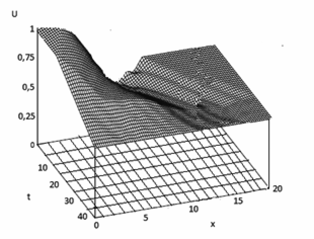 Рисунок 2. Процесс колебаний в сечении y = 0,5